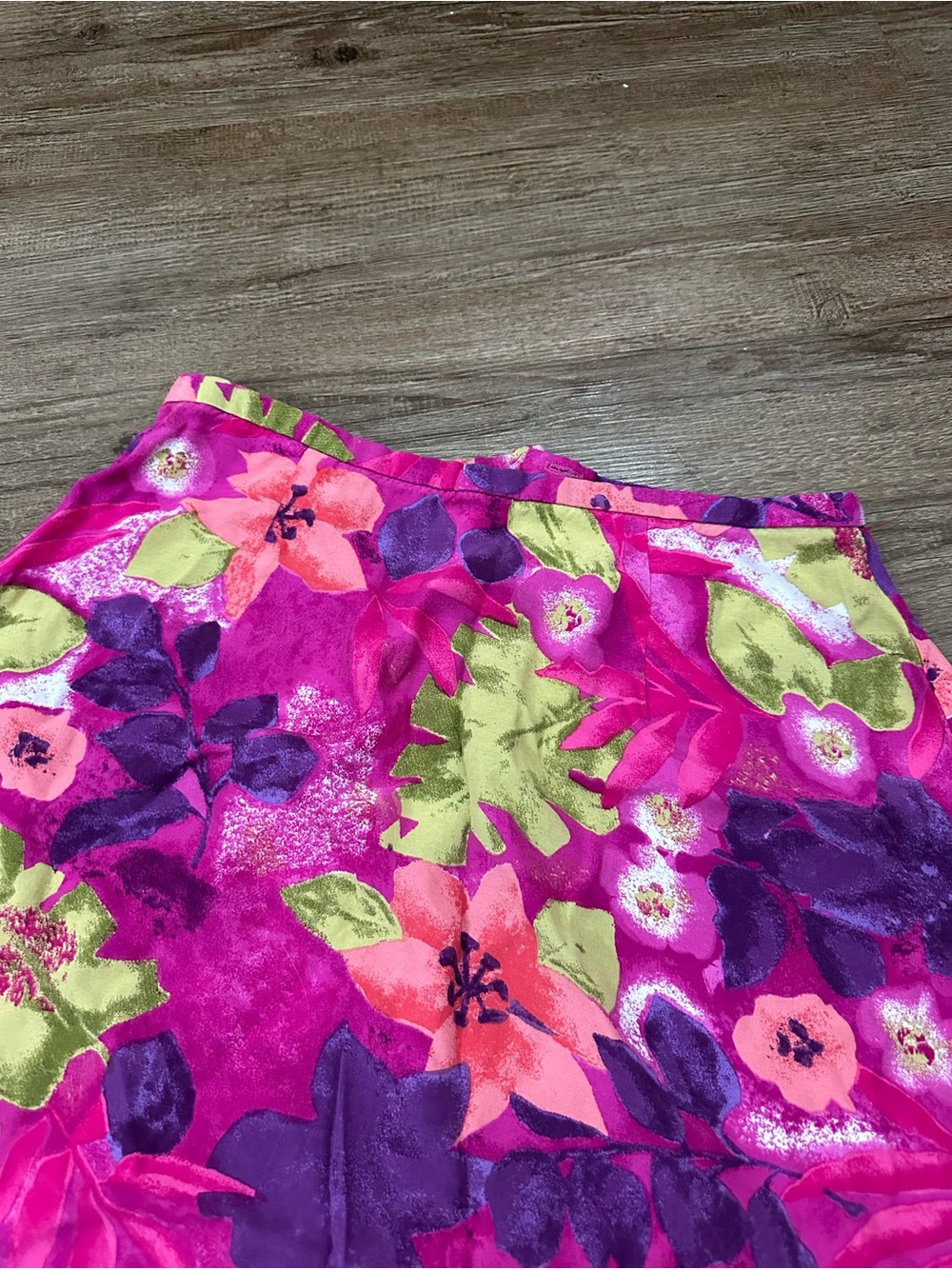 Vintage Allison Taylor Bright Fuchsia Floral Midi Skirt with Purple and Lime - Picture 4 of 8